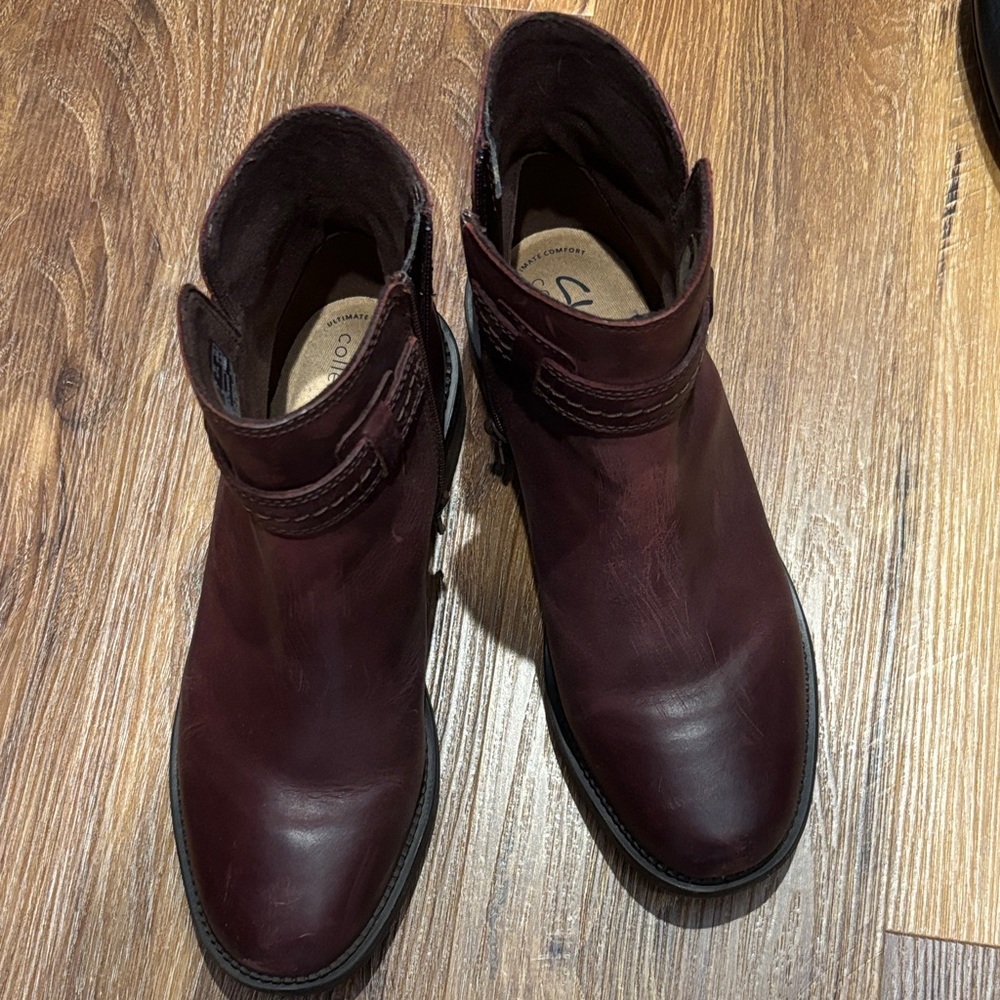 Clarks Dark Red Ankle Boots